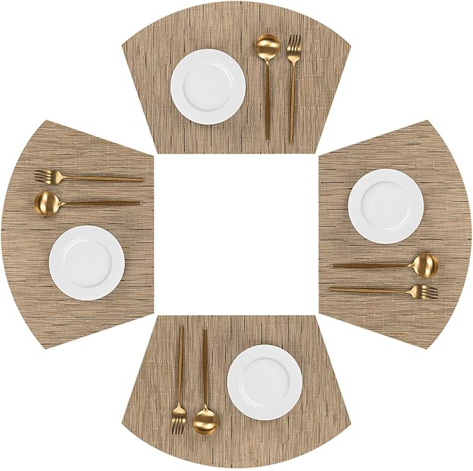 SHACOS Wedge Shape Placemats Set of 4 Woven Vinyl Round Table Placemat Curved by SHACOS