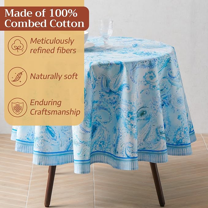 Maison d'Hermine Premium Table Cloth Round Table 100% Cotton 70 Inches - Image 4