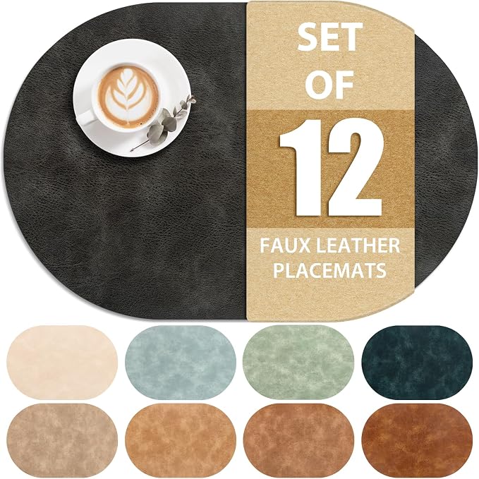 ADRIMER Placemats, Heat Resistant Oval Placemats Set of 12 Washable 12 x 17 Inch by Adrimersdreamistobeanindispensablecompanioninyourlife