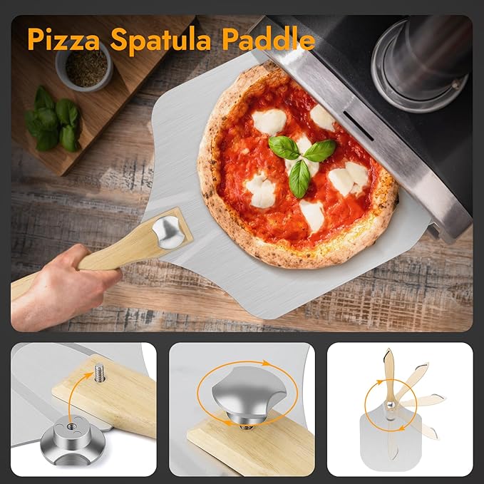 Pizza Peel 12x14 Inch Aluminum with Adjustable Handle and Rocker Cutter