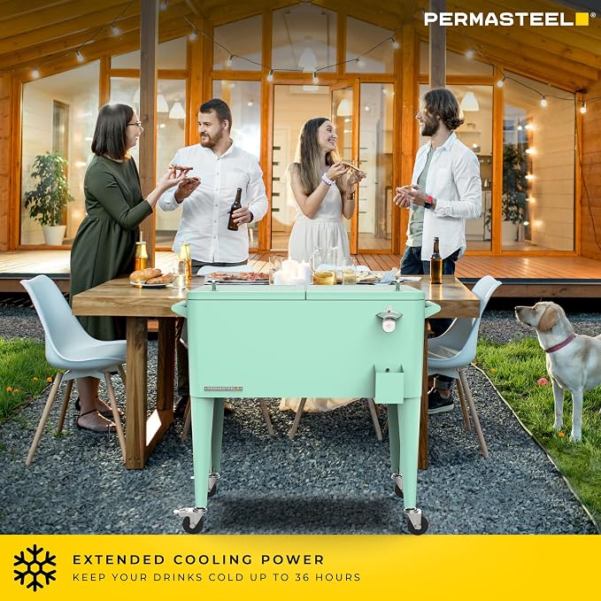 Permasteel 80 Quart Party Cooler, Rolling Ice Chest - Image 4