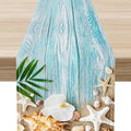 Blue Wooden Starfish Table Runner, Turquoise Tropical Summer Sandy Ocean Beach by Unknown