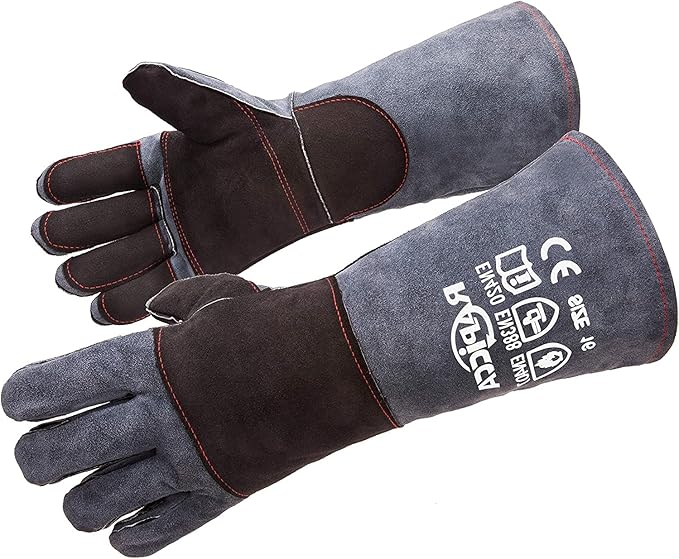 Fireplace Gloves Fire Heat Resistant: Dark-Grey 16IN 932℉ by RAPICCA