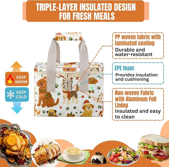 VENO 2 Pack Christmas Insulated Lunch Bag, Heavy Duty Insulated Grocery Bags - Image 3