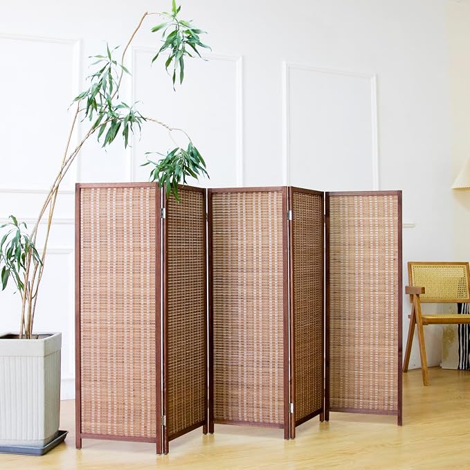 5 Panel Short Room Divider Screen, Small Bamboo Panel Divider - Image 2