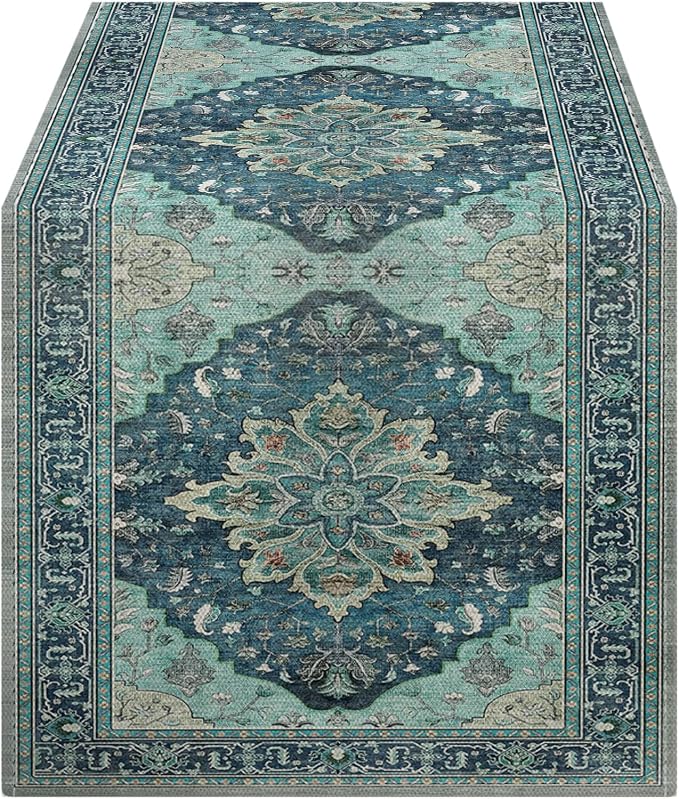 OYIMUA Boho Floral Pattern Summer Table Runner 36 Inches Long Teal and Blue by OYIMUA