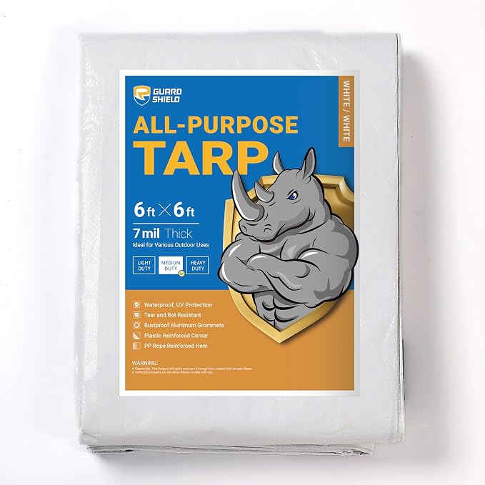 GUARD SHIELD White Tarp 6x6 Feet Medium Duty All Purpose Poly Tarps Cover 7mil by GUARDSHIELD