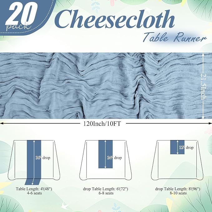 20 Packs Cheesecloth Table Runner 10FT Long Boho Gauze Fabric Table Runner - Image 2