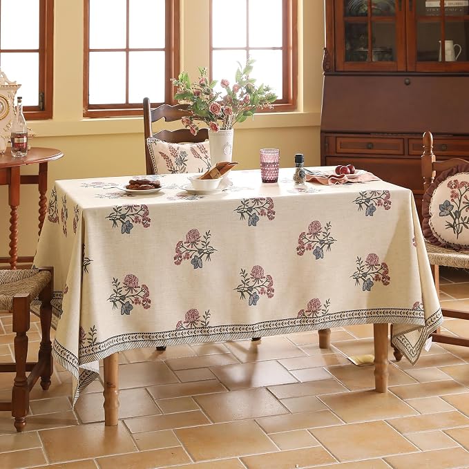 ISAENNE Designer Linen Light Beige Extra Long Table Cloth Rectangle, French - Image 9