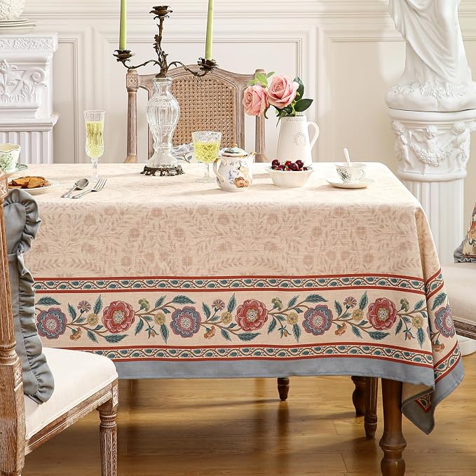Beige Linen Rectangle Extra Long Tablecloth, Vintage Indian Style Soft and - Image 2