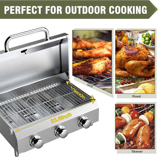 Bestfire 3-Burner Tabletop Gas Grill, 000 BTU Portable Propane Grill - Image 4