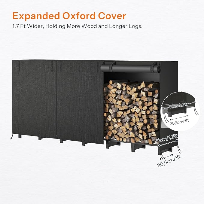 HOOBRO 8FT Firewood Rack with Cover, Outdoor Firewood Log Rack, Adjustable Log - Image 5