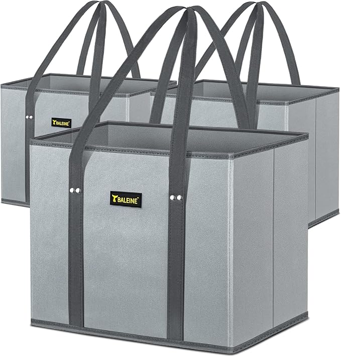 BALEINE 3Pk Reusable Grocery Bags, Foldable Shopping Bags by BALEINE
