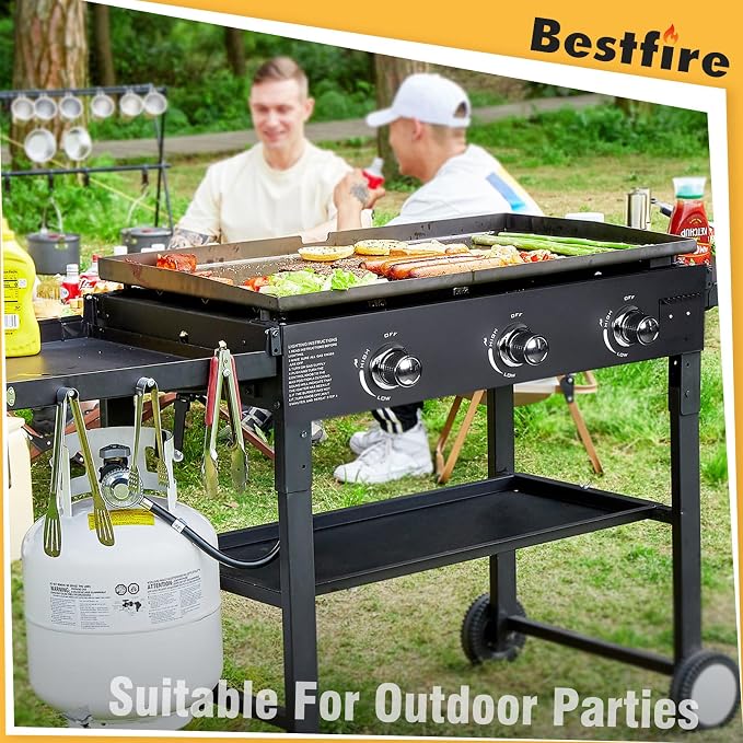BESTFIRE Foldable Flat Top Grill, Outdoor Griddle-3 Burner Propane Griddle - Image 6