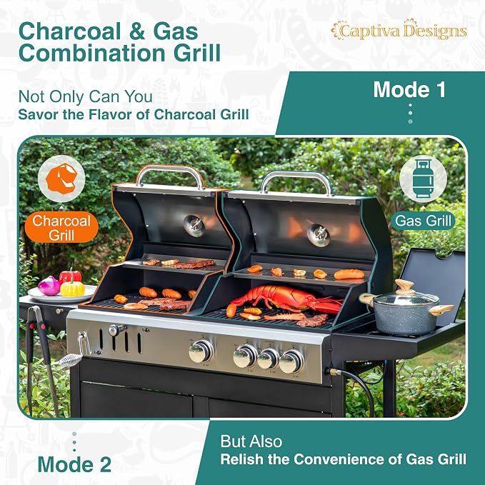 Captiva Designs Propane Gas Grill and Charcoal Grill Combo - Image 2