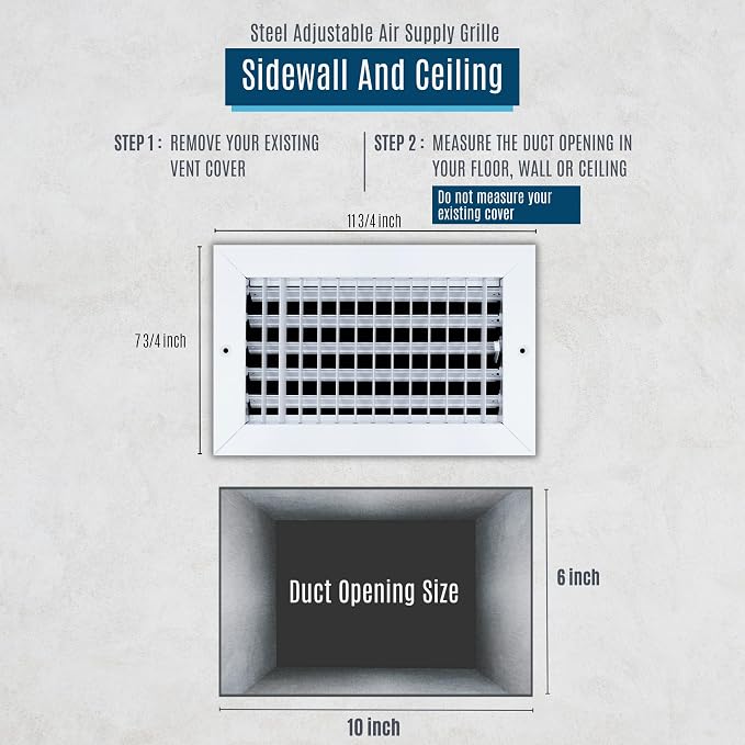 Fits 10x6 Duct Opening Steel Adjustable Air Supply Grille by Handua | Register - Image 2
