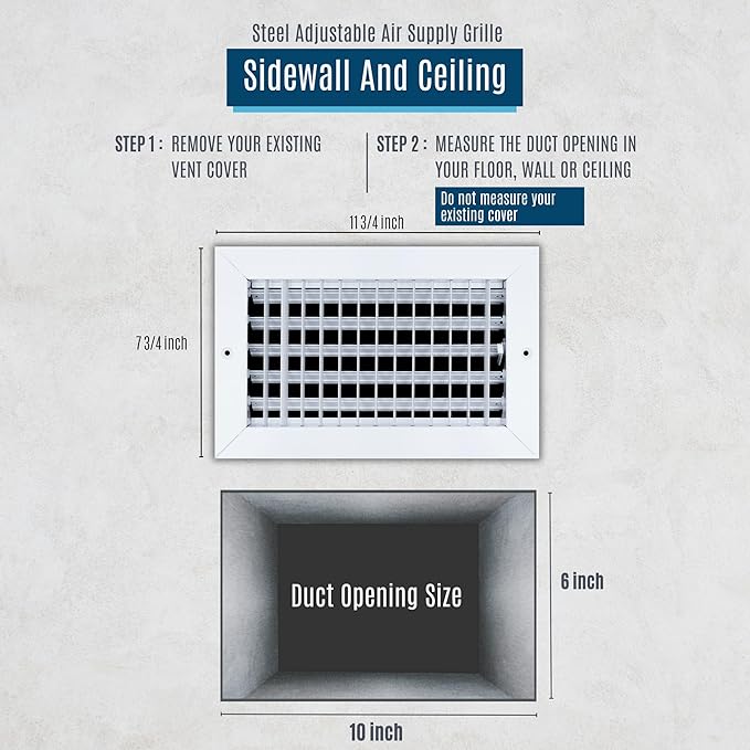 Fits 10x6 Duct Opening Steel Adjustable Air Supply Grille by Handua | Register - Image 2