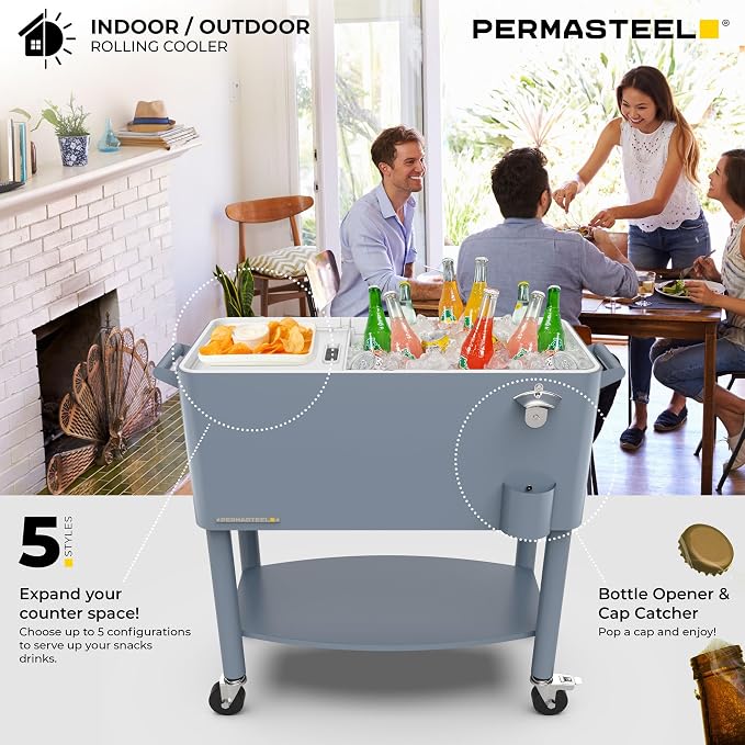 Permasteel 80 Quart Party Cooler, Rolling Ice Chest - Image 10
