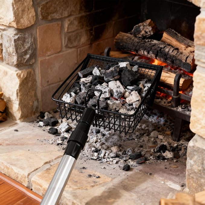 Long Handle Fireplace Ash Sifter, Hollow Out Metal Coal Shovel - Image 2