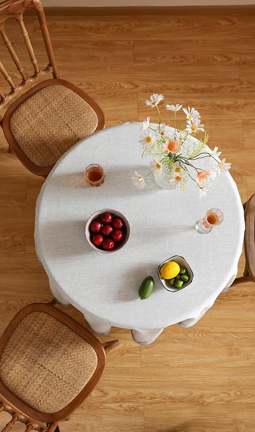 ISAENNE Designer Vintage Linen Elegant Round Tablecloth, Chinoiserie Floral - Image 7