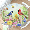 Spring Birds Floral Round Fitted Tablecloth by Unknown