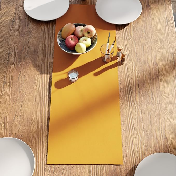 Encasa XO Table Runner 13"x36" Long | Cotton Canvas Fabric | Mango Solid Color - Image 3