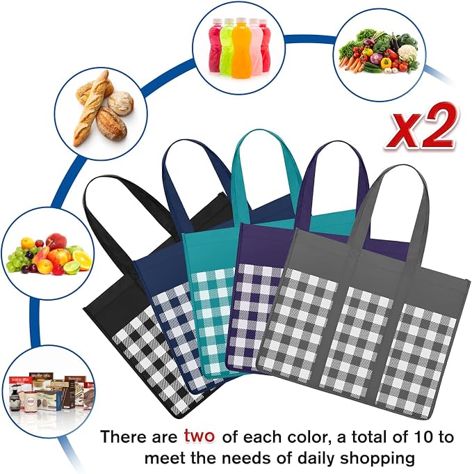 WISELIFE Reusable Grocery Shopping Bags 10 Pack Large Foldable Tote Bags Bulk - Image 3