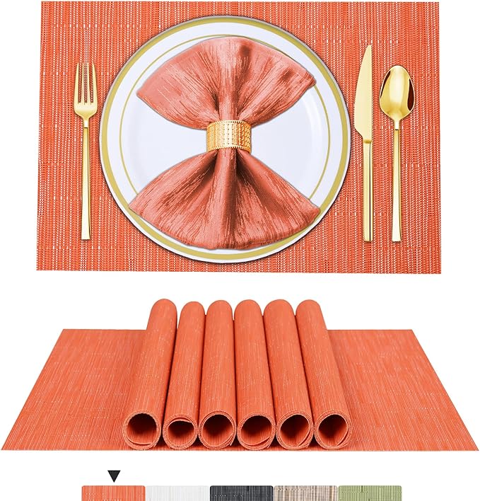 BETEAM Placemats Set of 6, Woven Vinyl Placemat by BETEAM