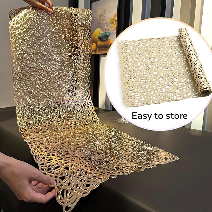 FAVE Gold Table Runners 36 Inches Heat Resistant Table Runner Flower Shaped - Image 6