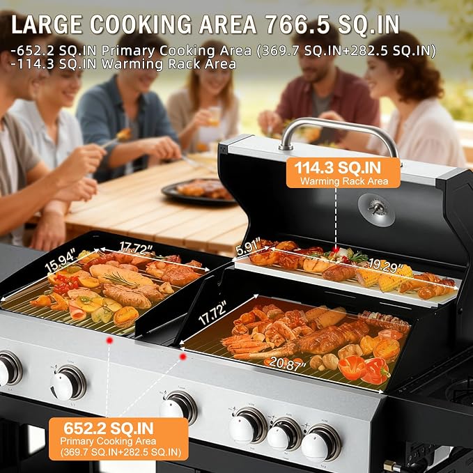 MELLCOM 3 IN 1 Pizza Griddle Grill Combo, 000 BTU 5 Burner Stainless Steel - Image 6