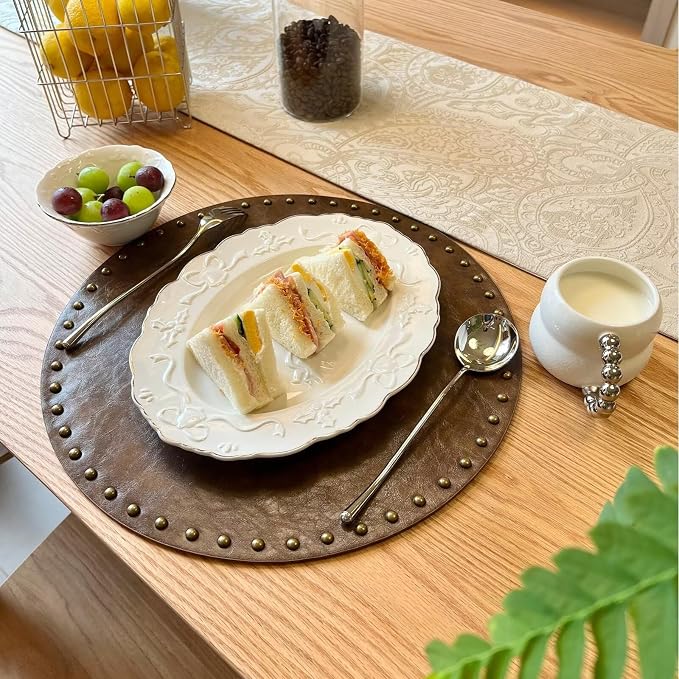 Round Placemats Set of 6, Waterproof Oilproof PU Place Mats, Heat Resistant - Image 2