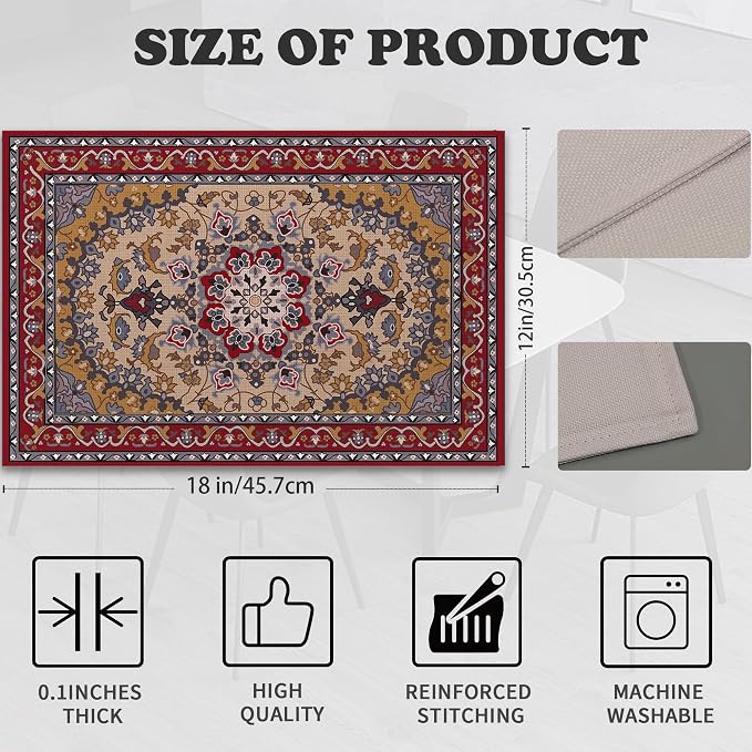 Ethnic Boho Linen Placemats Set of 6, 12x18 Inch Vintage Bohemian Washable - Image 2