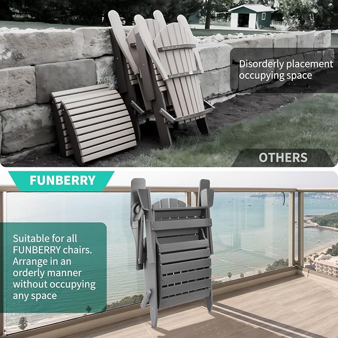 FUNBERRY Folding Adirondack Ottoman Set of 2, HDPE All Weather Outdoor Foot Rest - Image 2
