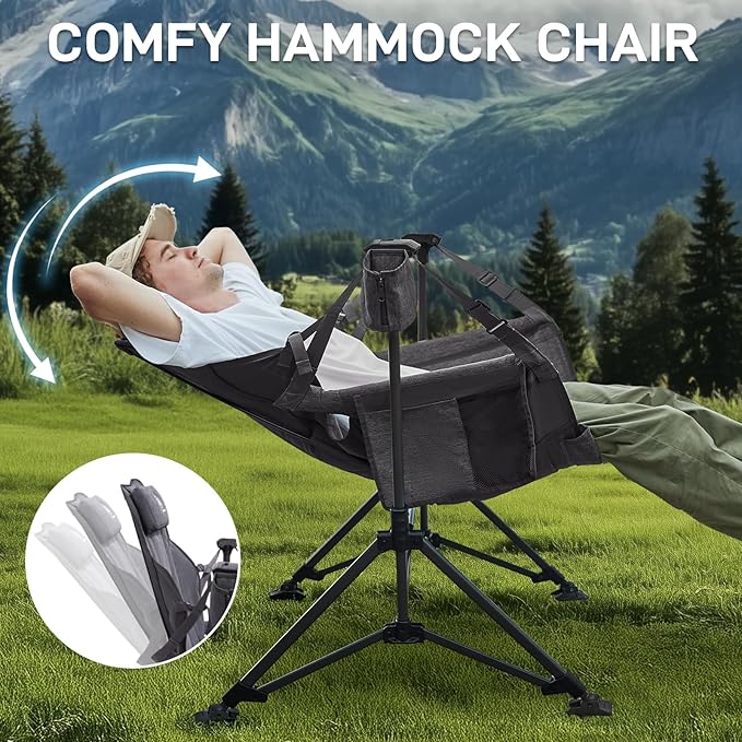 Camping Rocking Chair, Padded Oversized, 400 lb Capacity, Grey