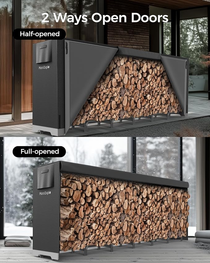 12ft Firewood Log Rack with Cover Outdoor, Heavy Duty Indoor Outdoor Firewood - Image 3