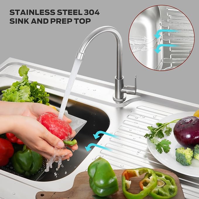 Freestanding Grill Cart with Sink and Cabinet, Movable Outdoor Cart Table with - Image 5
