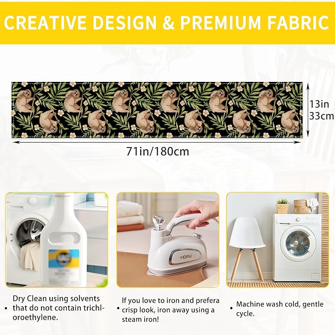 Funny Cute Sloth Flower Table Runner Dresser Scarves Seasonal Linen Tablerunner - Image 2