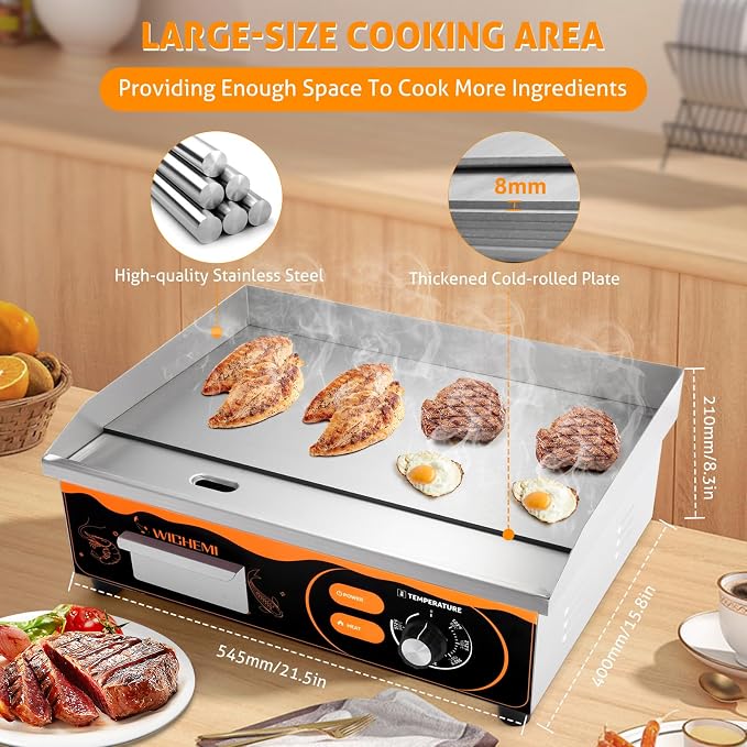 WICHEMI 22" Electric Grill Commercial Countertop Griddle Flat Top Grill Hot - Image 3