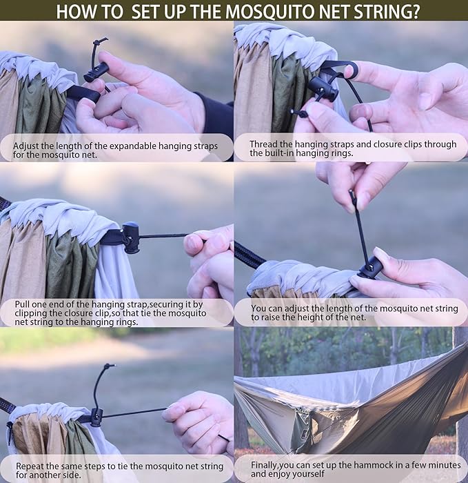Hammock with Built-In Mosquito Net, Double Nylon, Green and Khaki