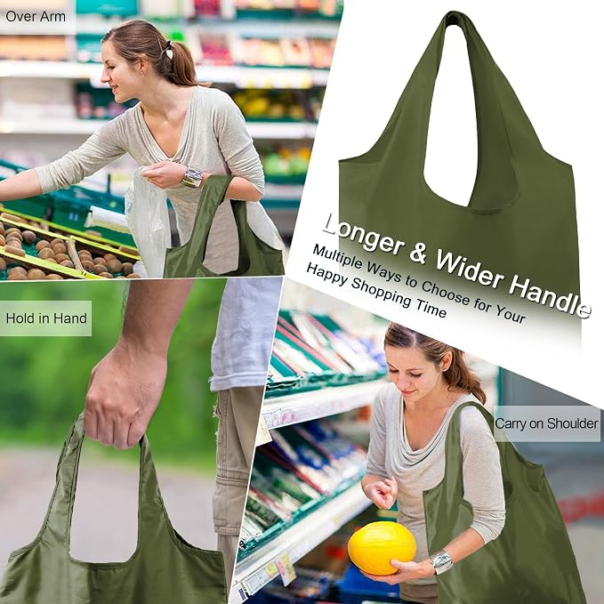 BeeGreen Dark Green Reusable Grocery Bags Bulk 10 Packs, Kitchen Reusable - Image 5