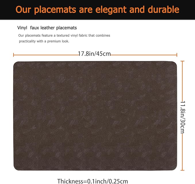 Vinyl Placemats Set of 8 Faux Leather 100% Waterproof Wipeable Washable Place - Image 3