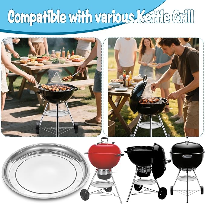 2 Pcs 13-1/2" Diameter Charcoal Grill Ash Catcher Pan Compatible - Image 4