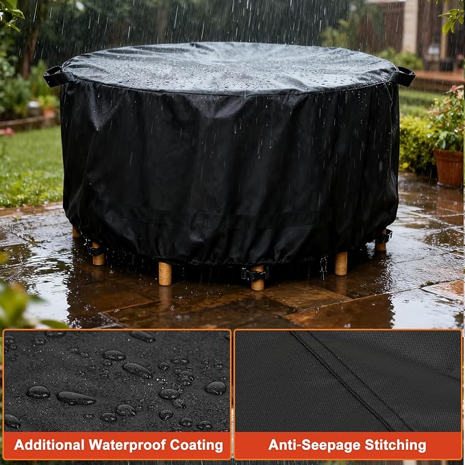 LBTING Round Patio Furniture Cover, Outdoor Table Chair Set Covers 48Dia x 28H - Image 5