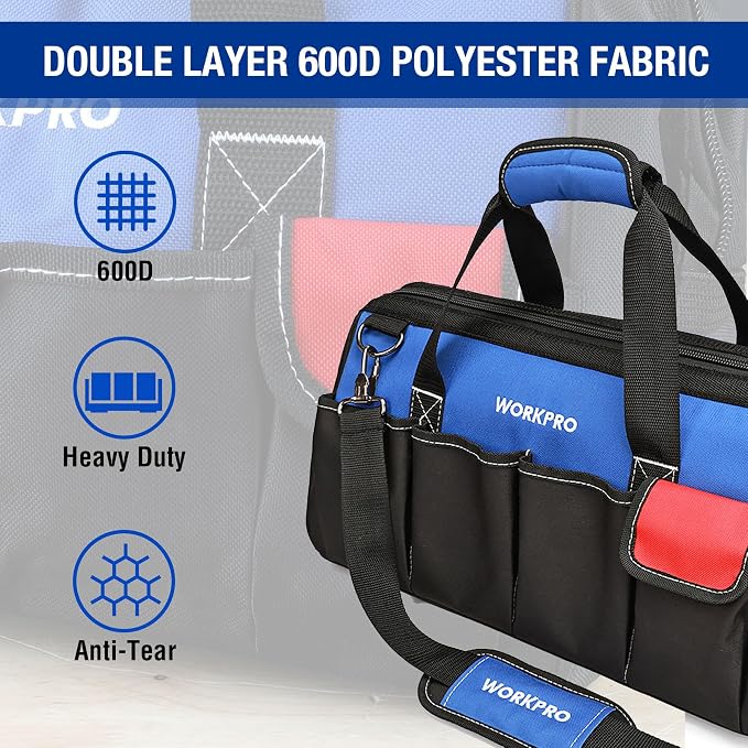WORKPRO 18-inch Close Top Wide Mouth Storage Tool Bag - Image 5