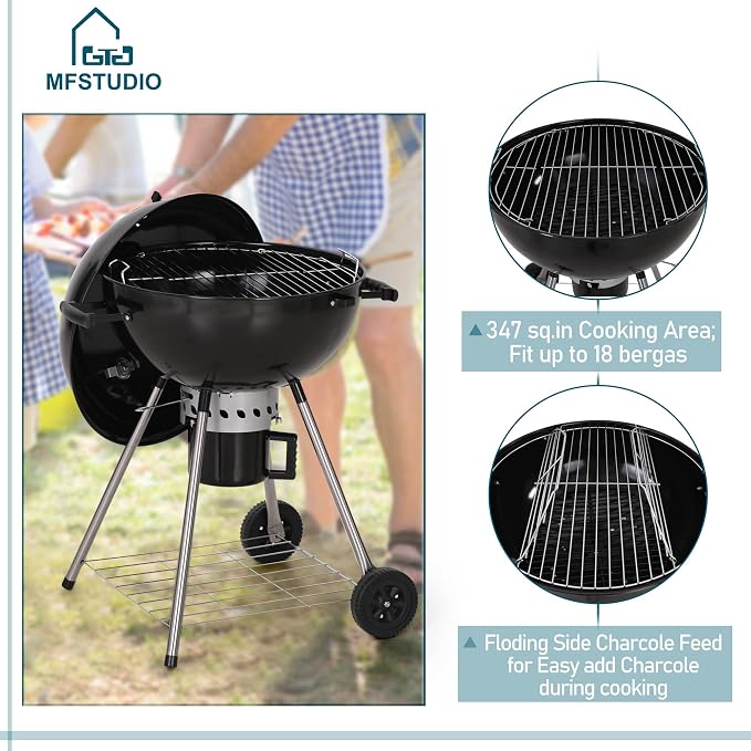 MFSTUDIO 22" Master Kettle Charcoal Grill, Premium Outdoor Barbecue Grill - Image 3
