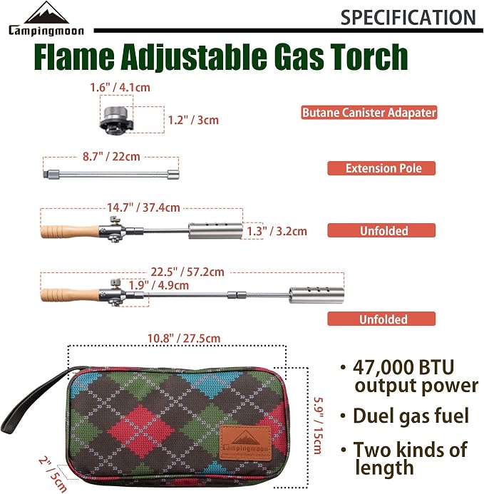 CAMPINGMOON Camping Grill Torch Dual Fuel Head Flame Adjustable - Image 2