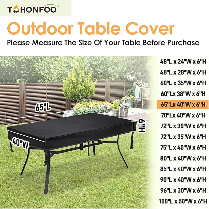 TOHONFOO Rectangular Patio Table Cover - Image 2