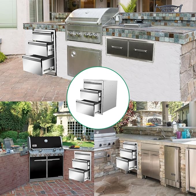 Outdoor Kitchen Drawers 18" W x 24" H x 23" D Stainless Steel Triple Drawers - Image 6