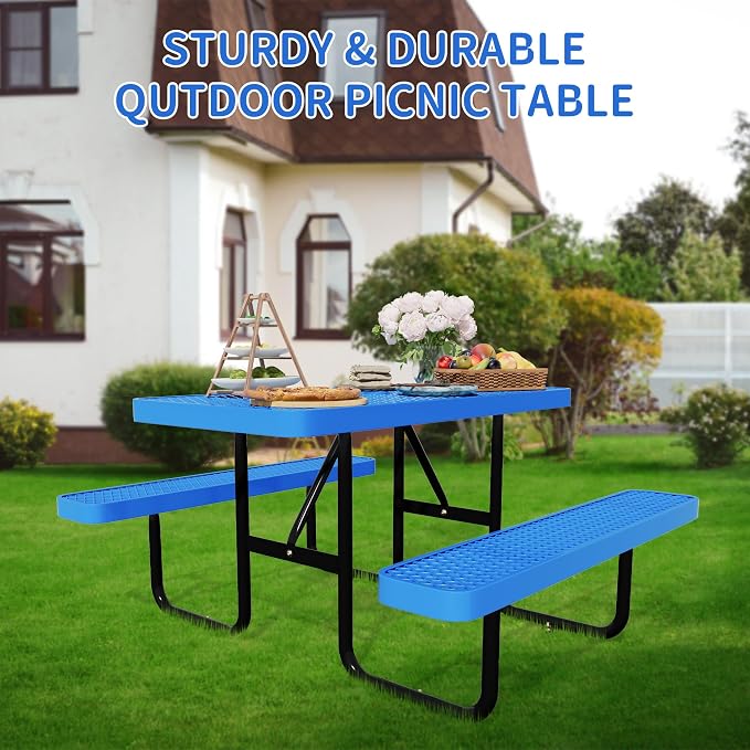 4FT Picnic Tables for Outdoors, Rectangular Commercial Metal Picnic Table Bench - Image 5