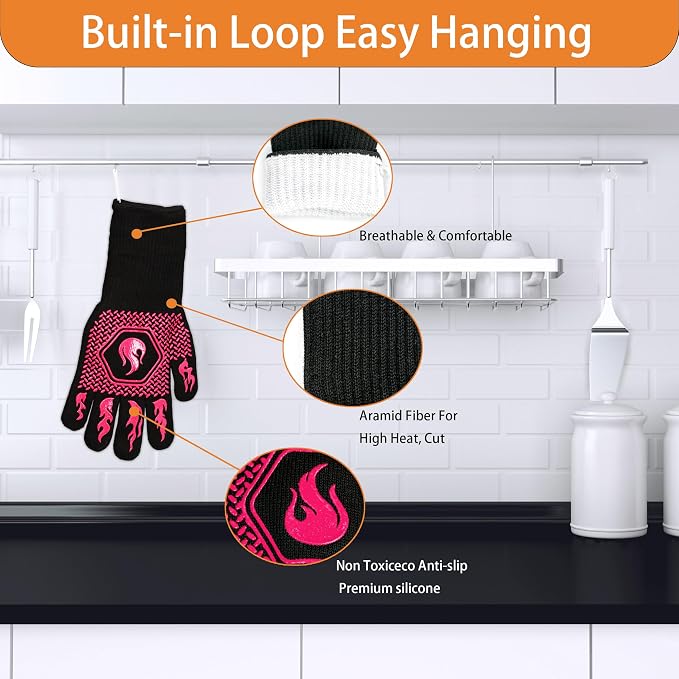 BBQ Fireproof Gloves, Grill Cut-Resistant Gloves 1472°F Heat Resistant Gloves - Image 3